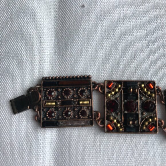 Vintage Copper Tile Link Bracelet w/Faceted Stones - 7" Long - Picture 7 of 16